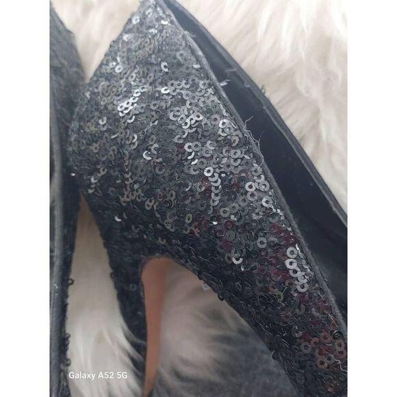 WHITE HOUSE BLACK MARKET Sequin Black Stiletto Pump Heels Leather size 9.5 - Picture 4 of 6